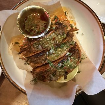 My Neighbor Felix signature dishes Short Rib Birria TacoTequila Shrimp TacoIron Skillet Chicken Enchilada